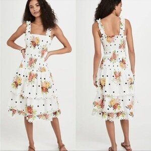 FARM RIO White Nanaju Smocked Midi Dress Size Medium